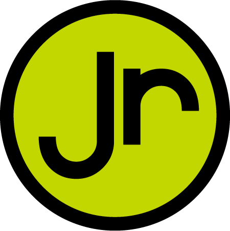 A yellow circle with the letter jr inside of it