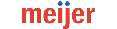 The meijer logo is red and blue on a white background.