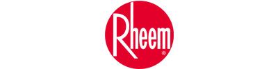 The rheem logo is in a red circle on a white background.