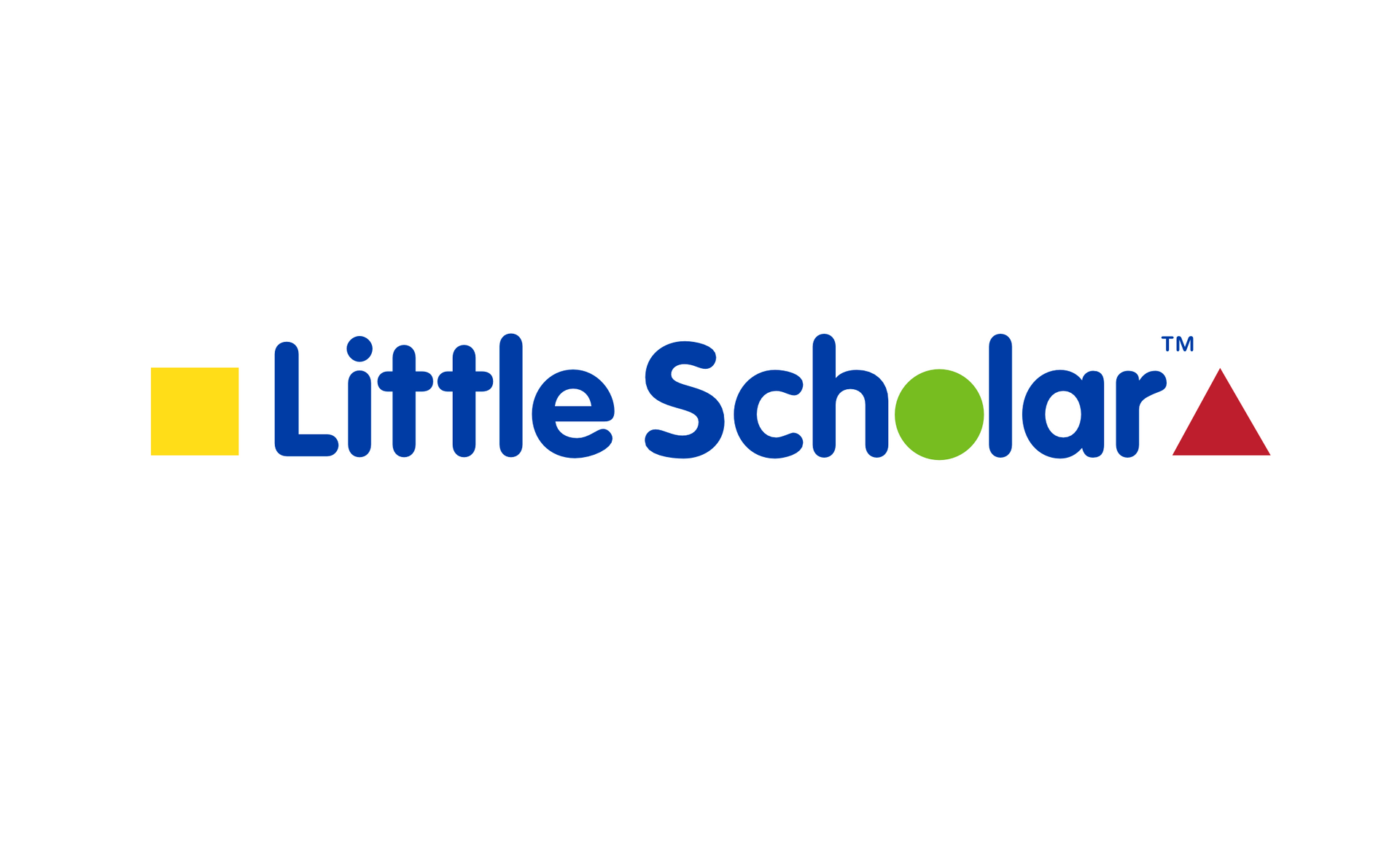 A little scholar logo with a yellow , blue , and red triangle on a white background.