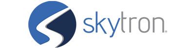 The skytron logo is a blue circle with a white s on it.