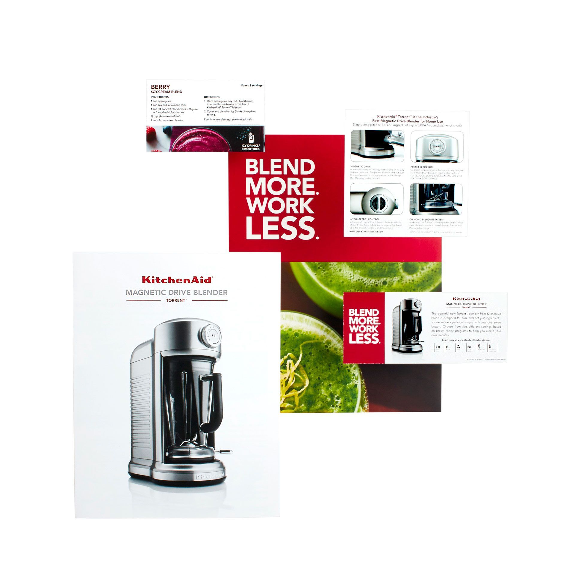 An advertisement for a kitchenaid blender that says blend more work less