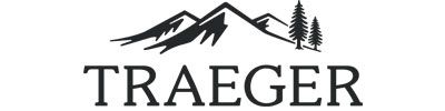 The traeger logo has a mountain and trees on it.