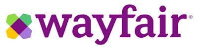 The wayfair logo is purple and has a colorful diamond in the middle.