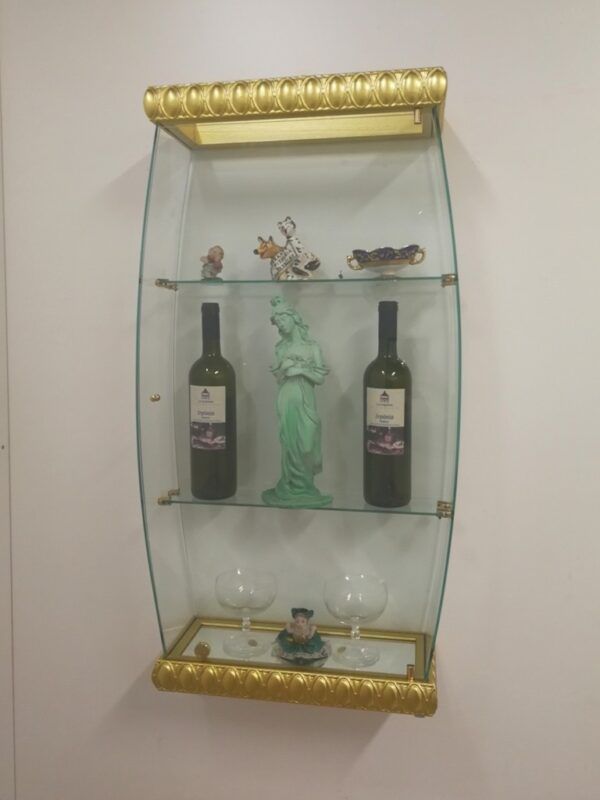 Vetrinetta Da Parete Illuminata Art. VMBR5TN - Argento, Con Specchio E Luci LED, Dimensioni 145x35x17 Cm, Per Collezione E Arredo