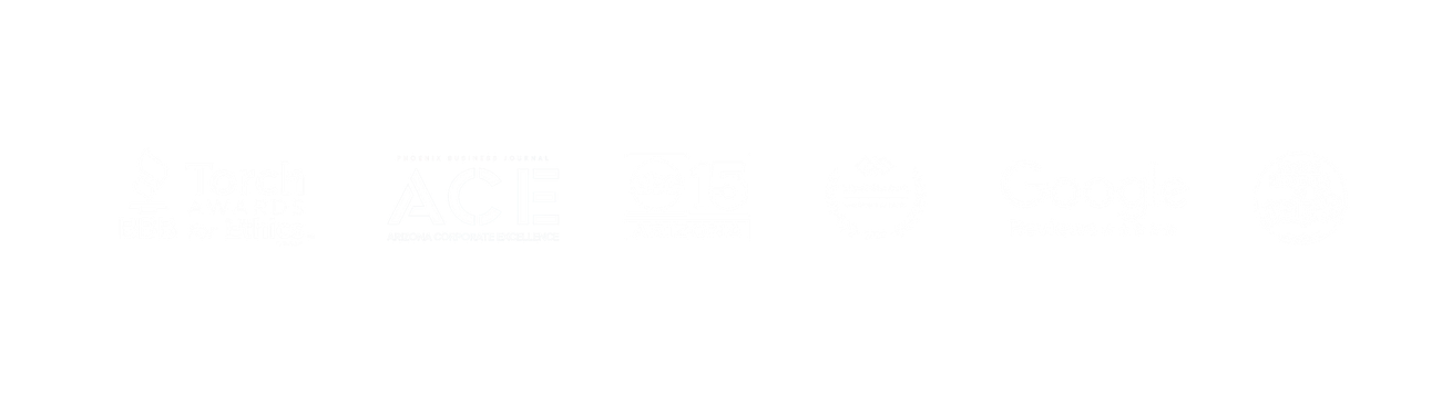 White logo on white background.