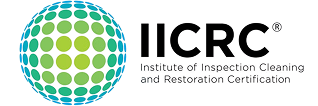 IICRC logo with a sphere of green and blue circles, and text: Institute of Inspection Cleaning and Restoration Certification.