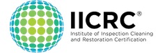 IICRC logo: globe of green dots, black text: Institute of Inspection Cleaning and Restoration Certification.