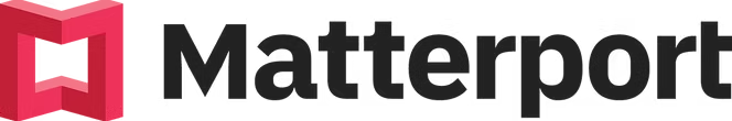 Matterport logo: Red and white cube icon with black text to the right.