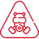 Red triangle with gas mask symbol, warning of potential hazard.