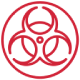 Red biohazard symbol inside a red circle.