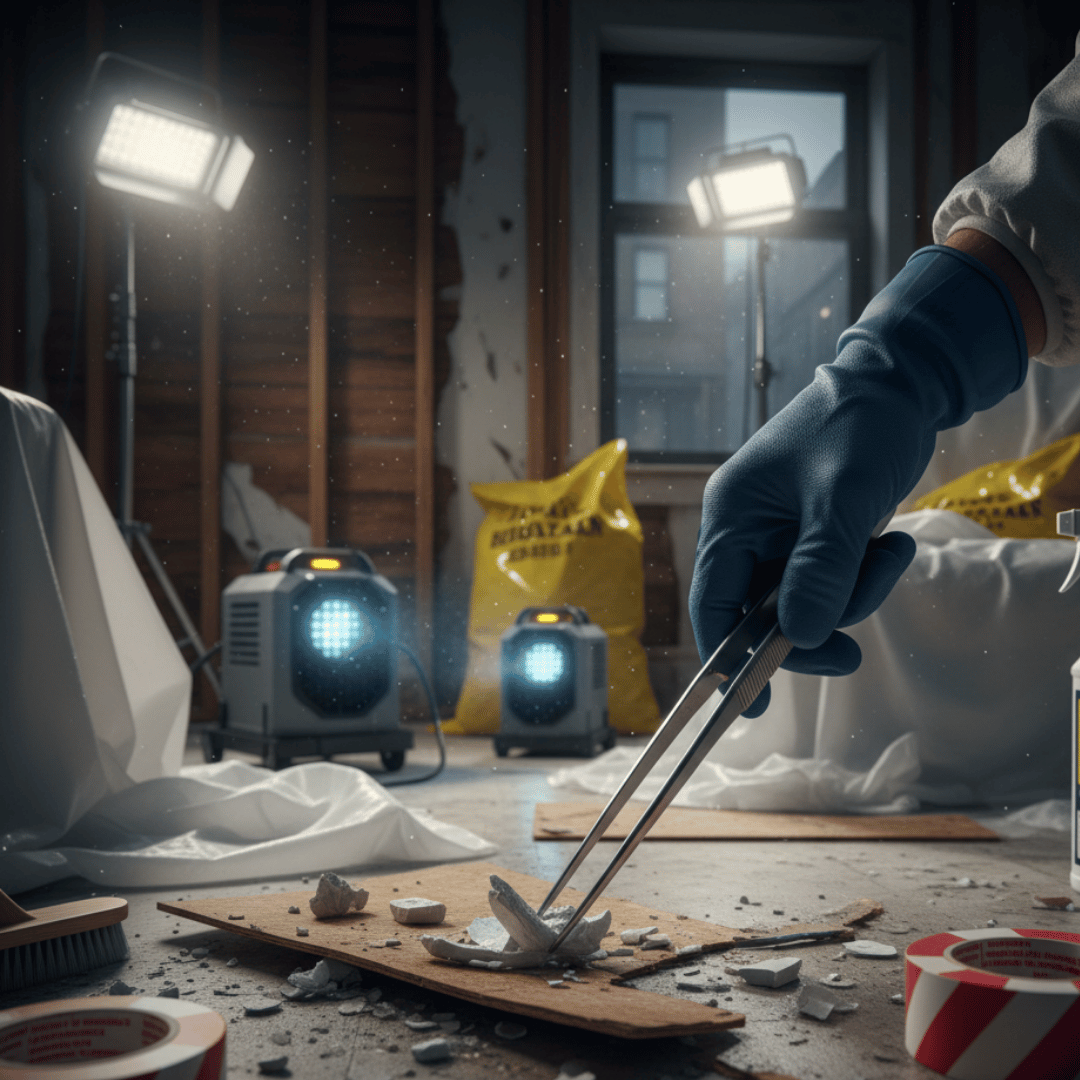 Asbestos inspection and abatement work in Cave Creek AZ inside a residential property using protective equipment done by United Response