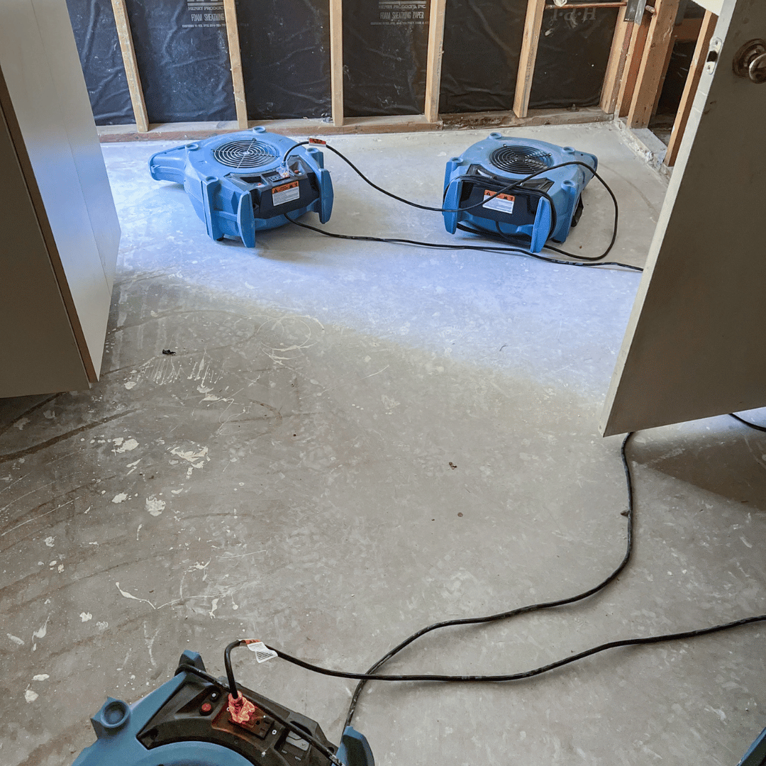 Structural drying process during water damage restoration in Cave Creek AZ using commercial air movers done by United Response