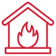 Red icon: House outline with flames inside, suggesting fire safety or hazard.