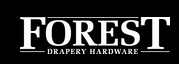The logo for forest drapery hardware is white on a black background.