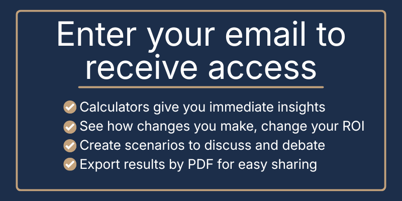 Enter your email to receive access: a blue box with white text and bullet points.