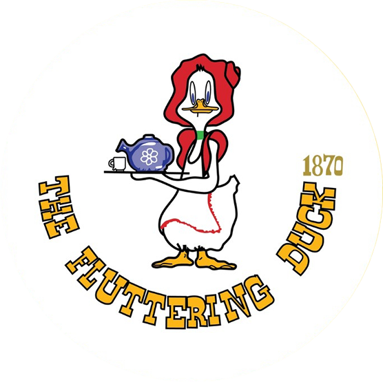 A logo for the fluttering duck shows a duck holding a teapot