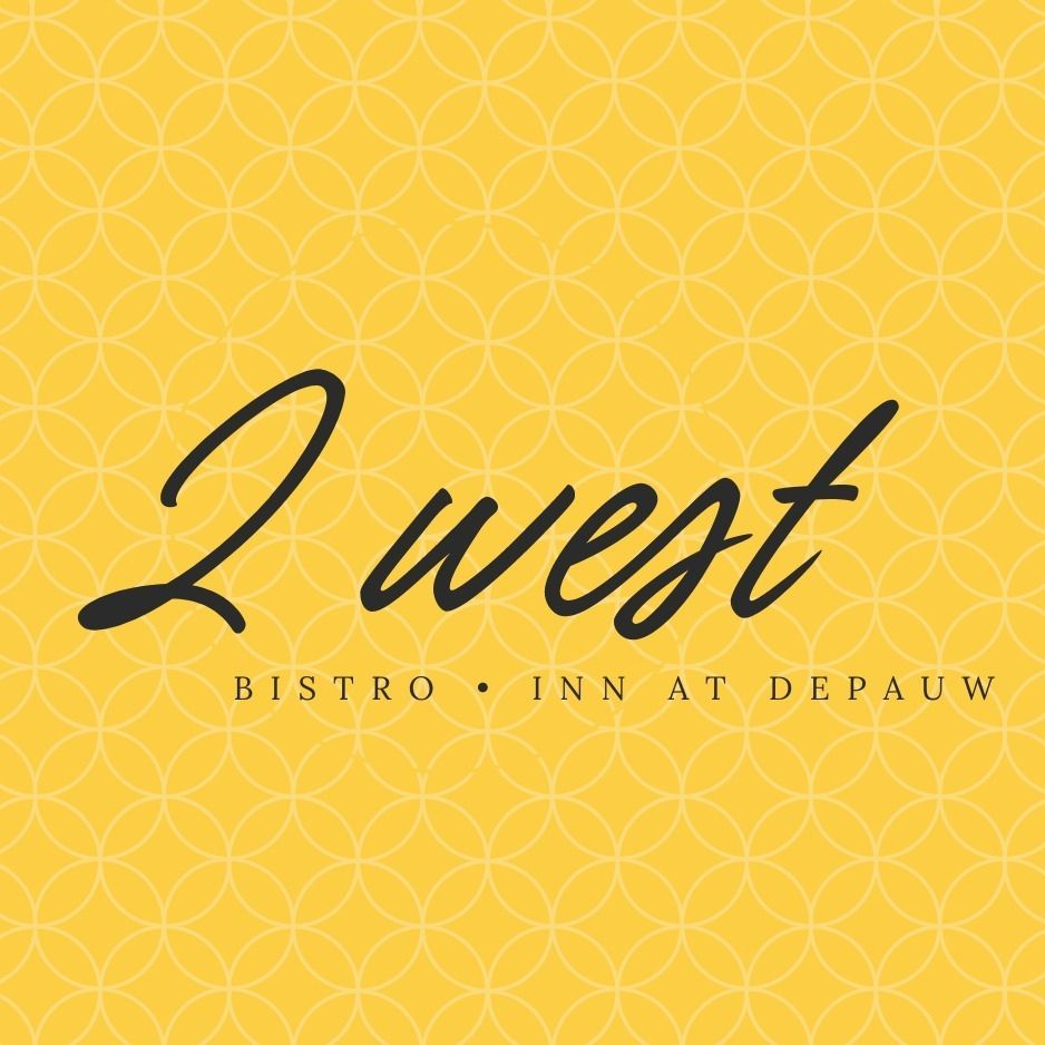 The logo for quest bistro inn at depauw is yellow and black.