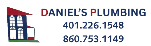 Logo for Daniel's Plumbing with a house icon and phone numbers 401.226.1548 and 860.753.1149.