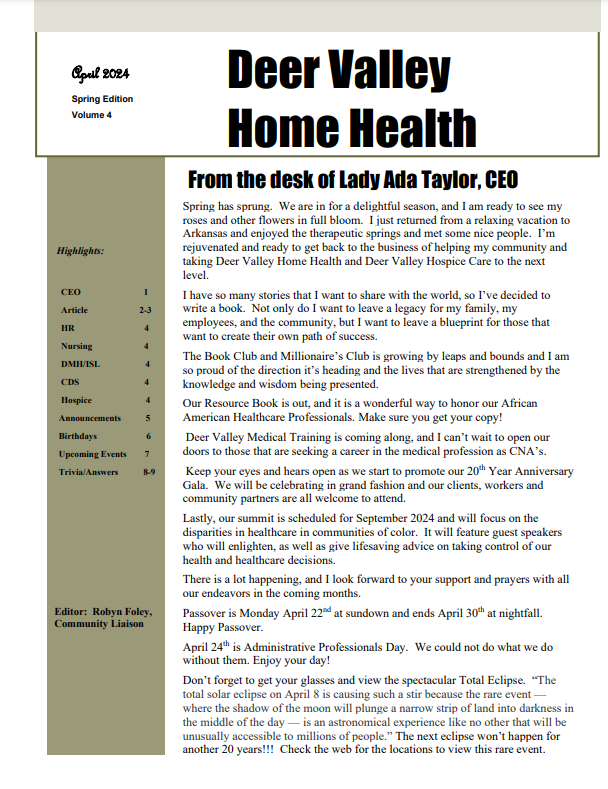 April Edition | St. Louis | Deer Valley Home Health Services
