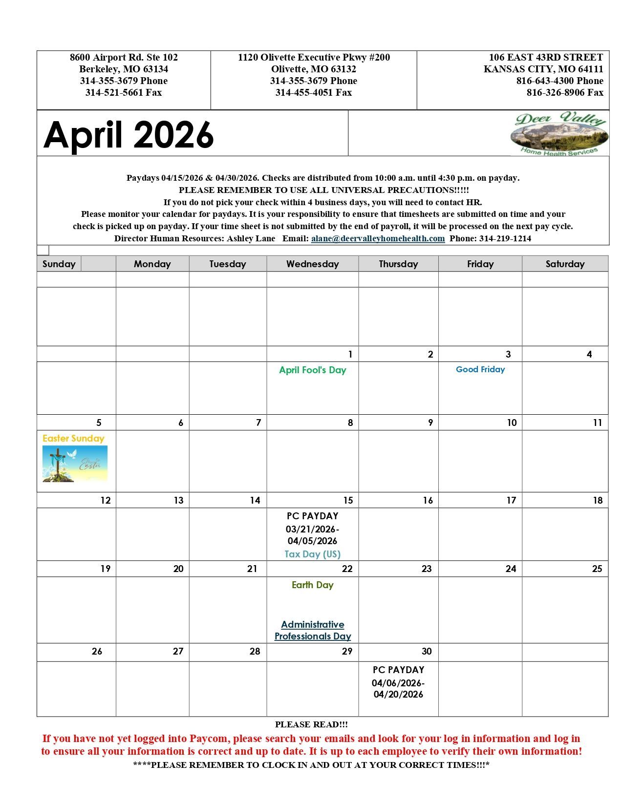 April 2026 calendar with event notes. Yellow note on 13th: 