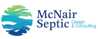 Logo for McNair Septic Design & Consulting. A blue and green wave in a circle and dark blue text.