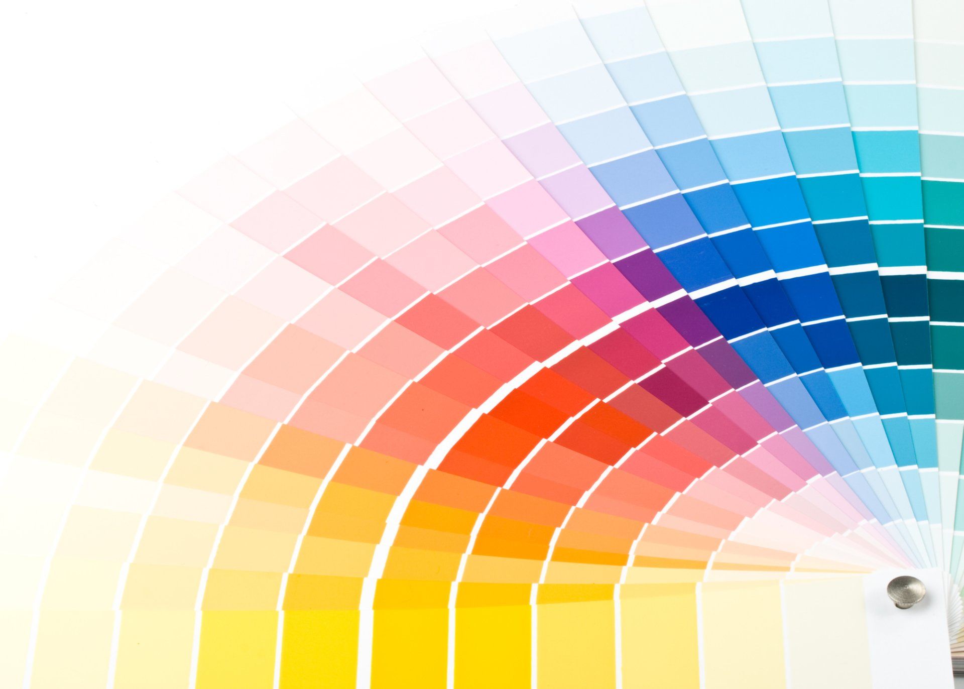 Color swatch fan displaying various shades of yellow, orange, red, purple, blue, and green.