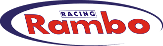 Logo Racing Rambo in rosso e blu all'interno di un ovale blu su sfondo bianco.
