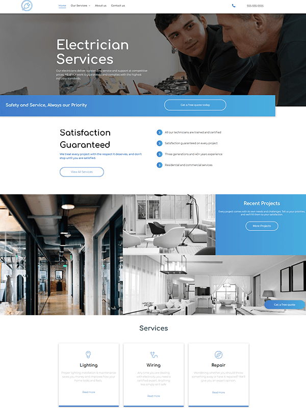 Desktop preview of Electrician Services website