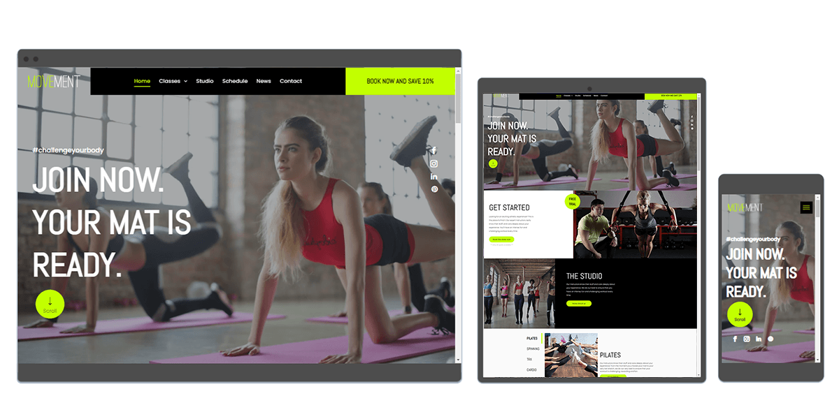 Movement Kapow website previewed on a desktop, tablet and phone