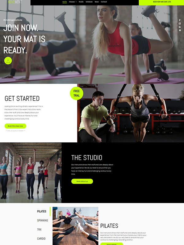 Desktop preview of Movement Fitness Club website