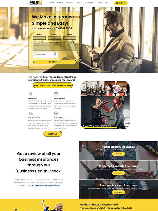 Desktop preview of Martial Arts Australia Insurance Services website