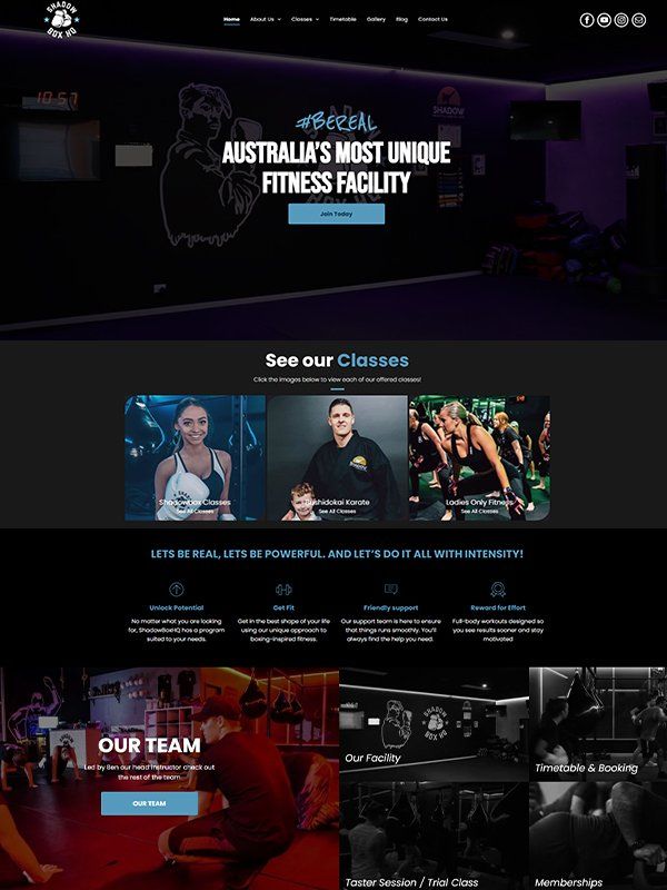 Desktop preview of ShadowBoxHQ website