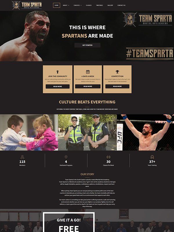 Desktop preview of Team Sparta's website