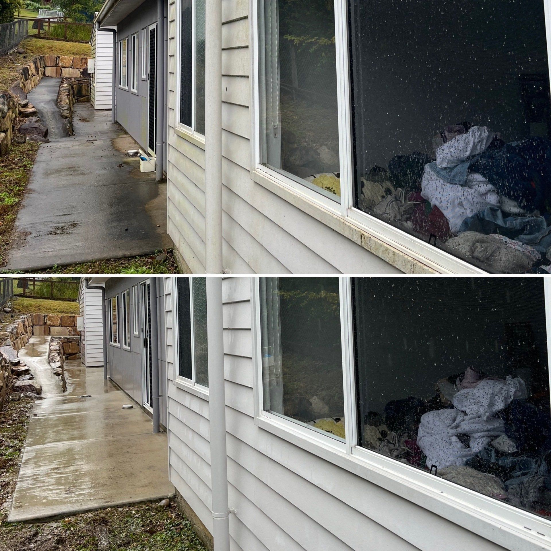 Before and after photo of exterior of house — Jackson’s Window Cleaning in Nerang, QLD