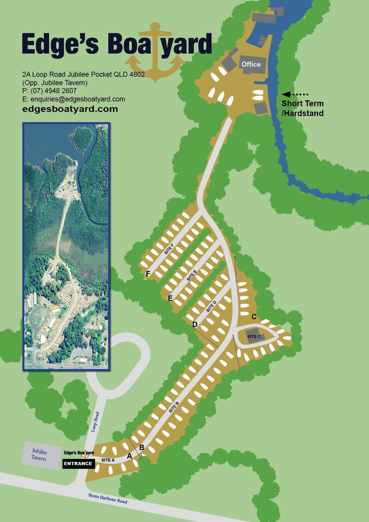 A Map Of Edge 's Boatyard Is Shown — Edge's Boatyard In Jubilee Pocket, QLD