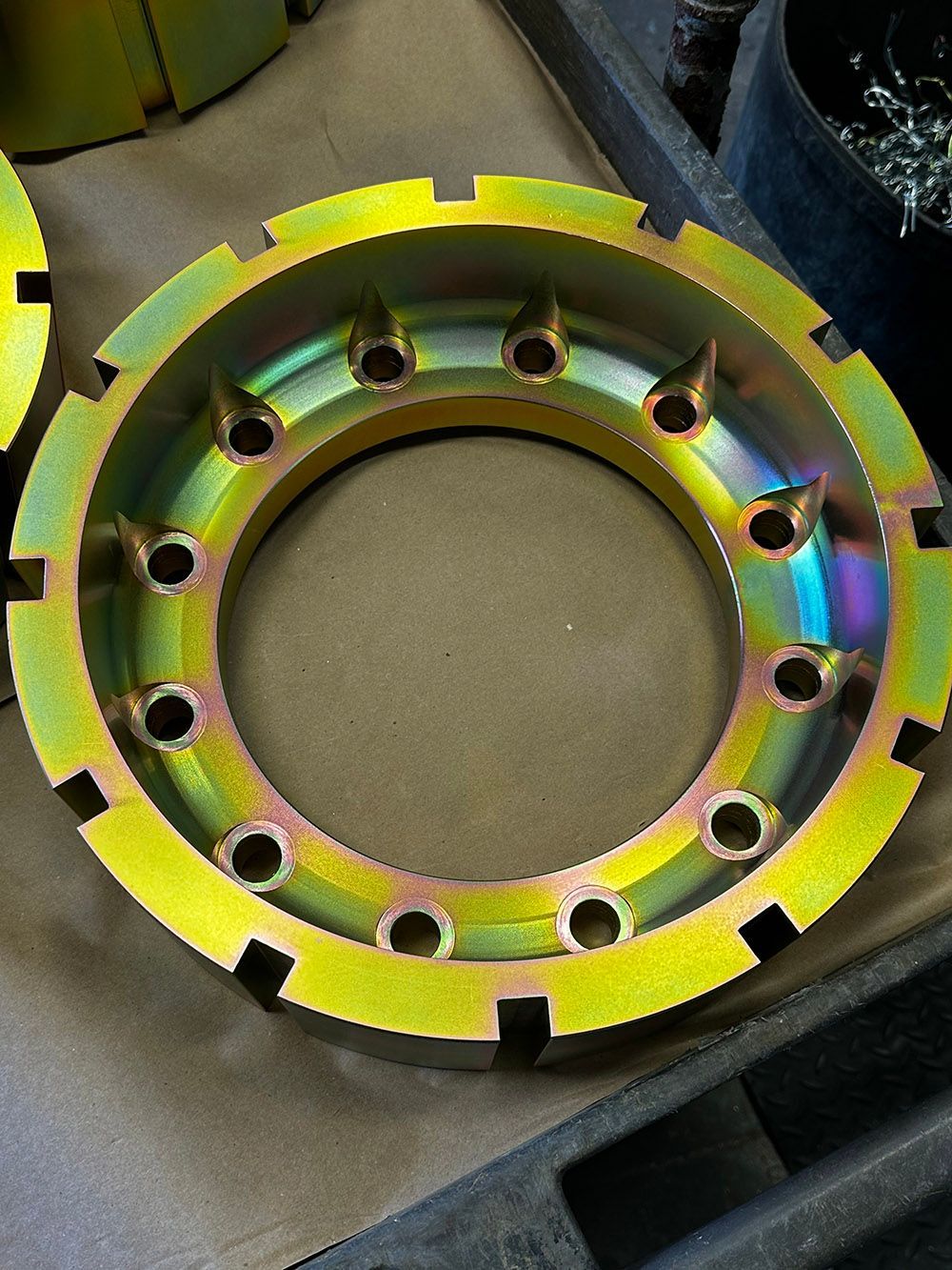 Yellow zinc plated hub by Seminole Metal Finishing.