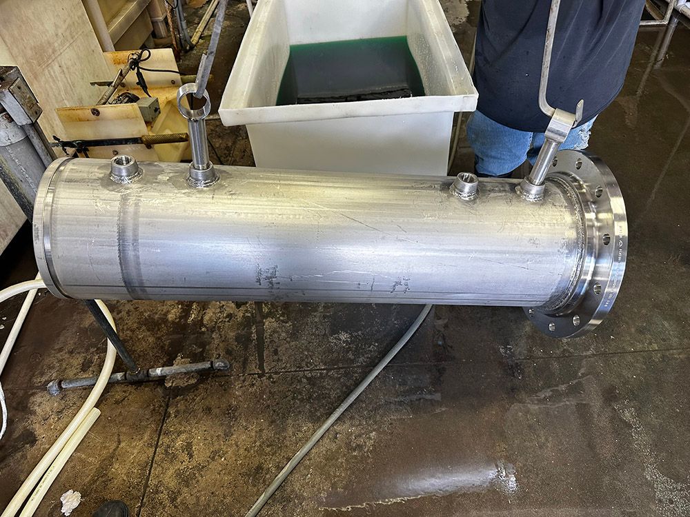 A 300 series stainless-steel pipe after the passivation process by Seminole Metal Finishing.