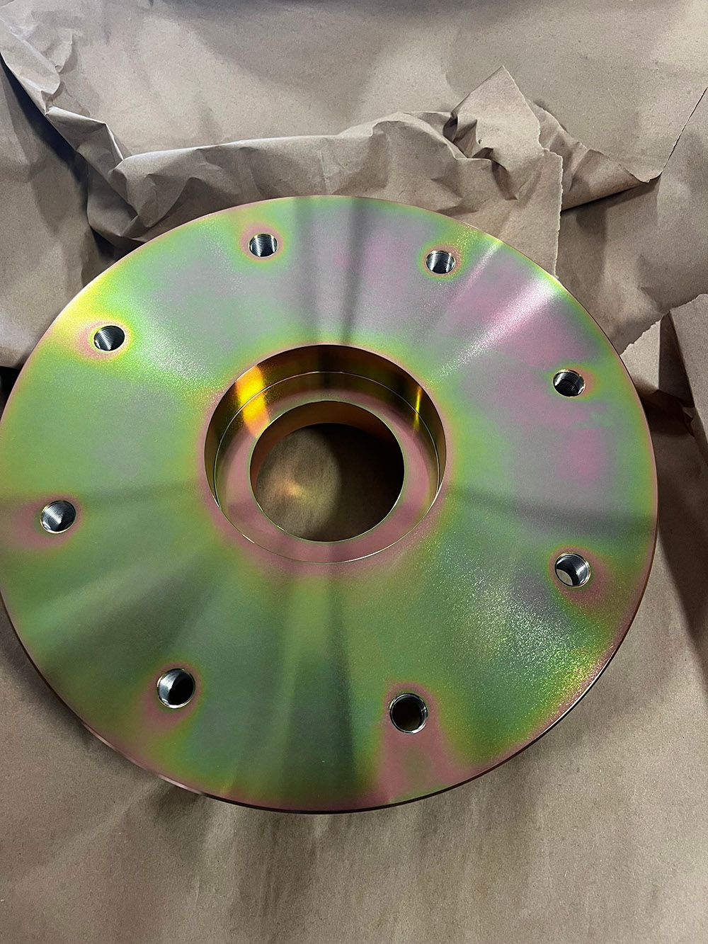 A large steel hub zinc plated by Seminole Metal Finishing.