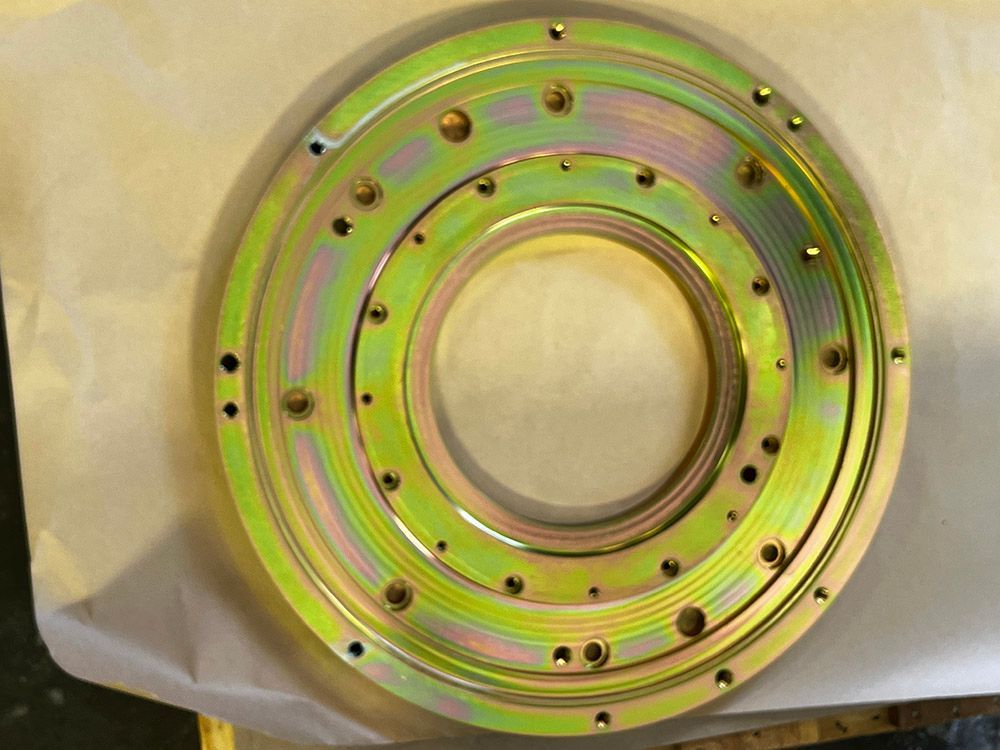 A large hub yellow zinc plated by Seminole Metal Finishing.