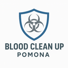 Logo for Blood Clean Up Los Angeles, featuring a blue shield with a biohazard symbol inside.