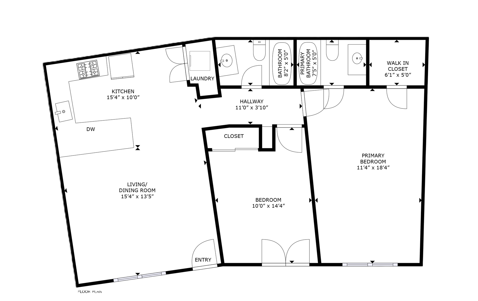 apartment black and white floor plan with room dimensions 