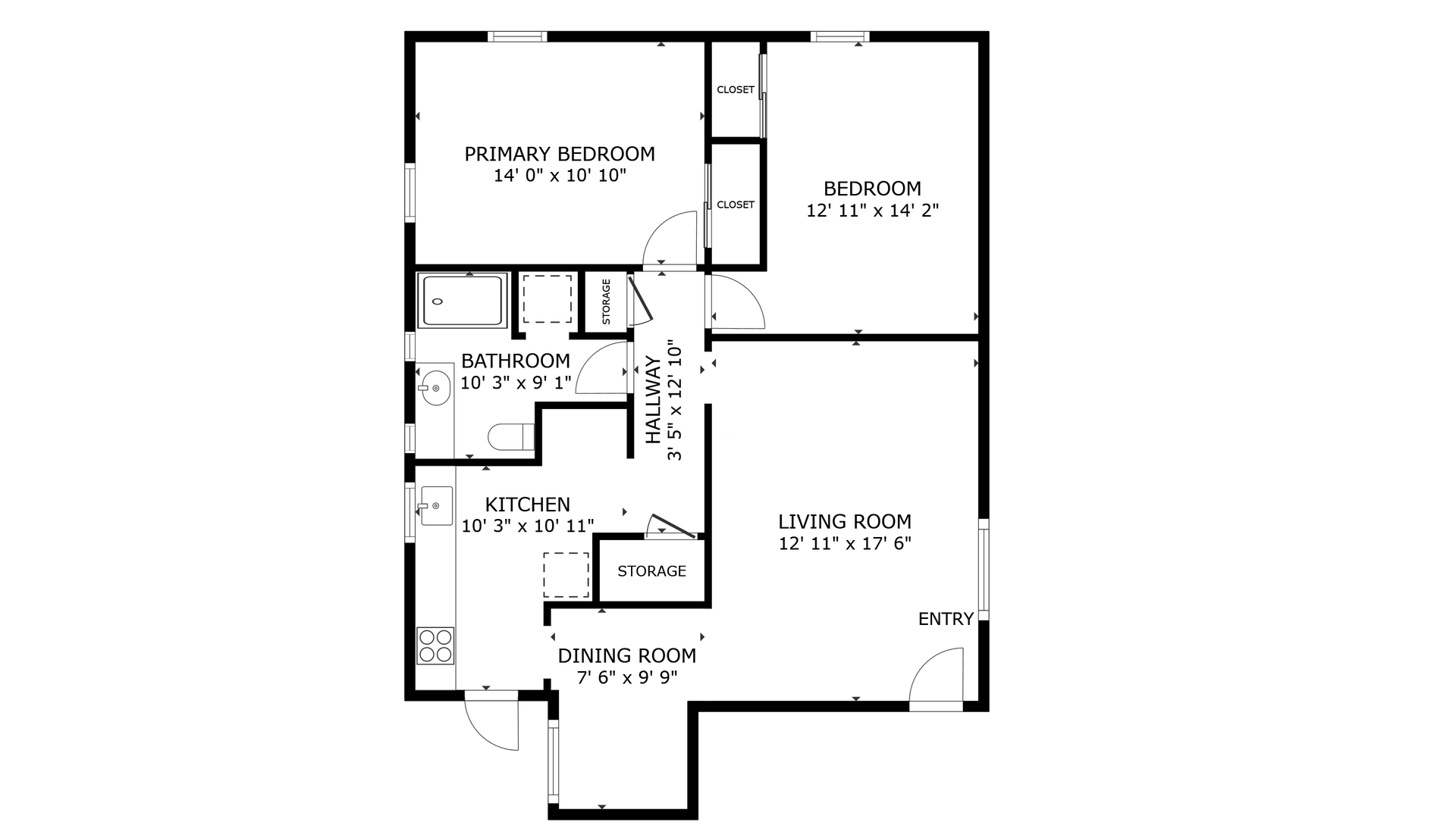 apartment black and white floor plan with room dimensions 