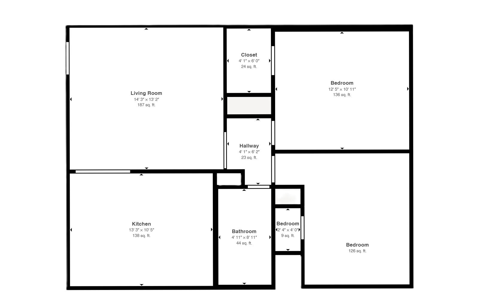 apartment black and white floor plan with room dimensions 