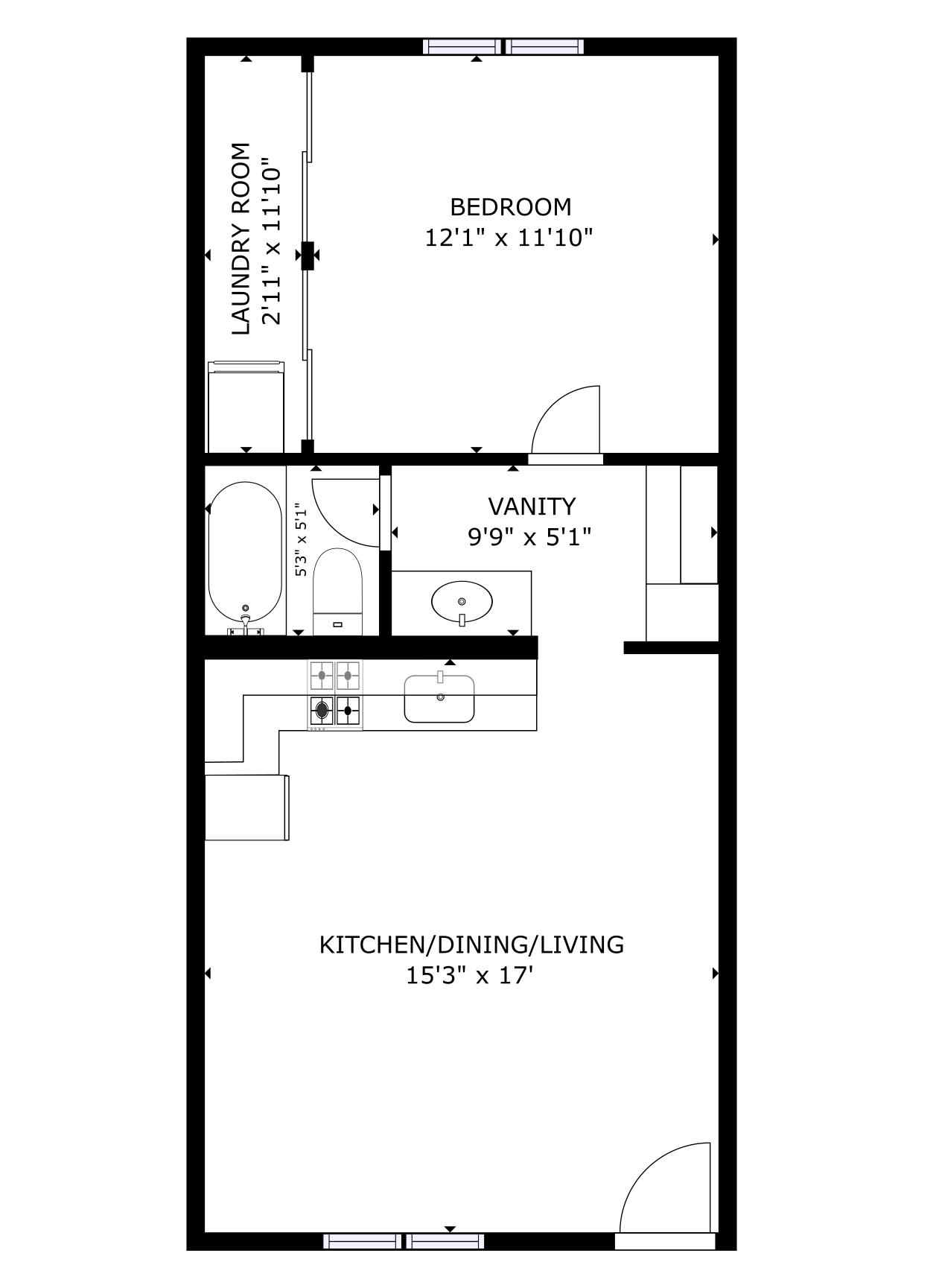 apartment black and white floor plan with room dimensions 