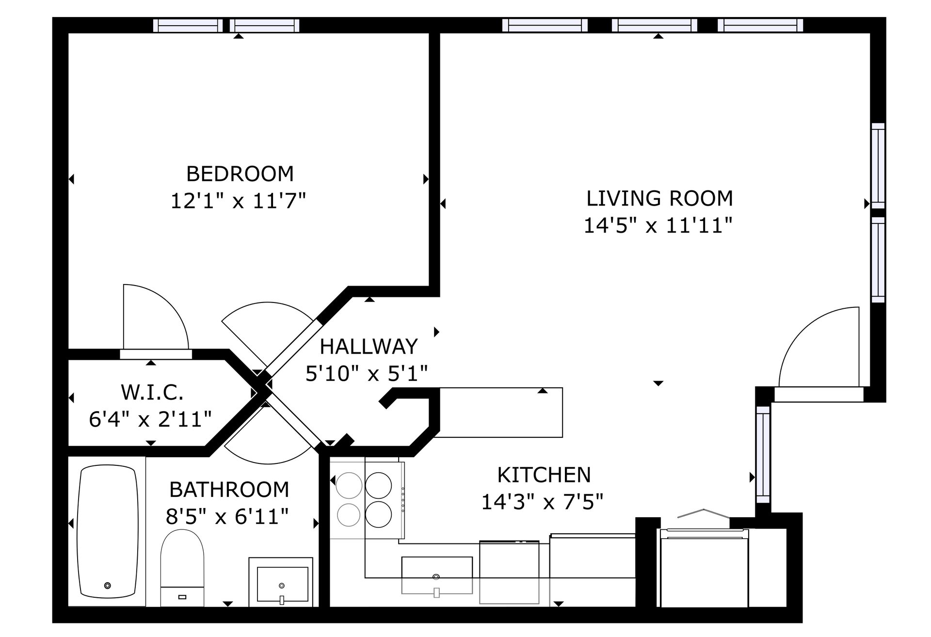 apartment black and white floor plan with room dimensions 