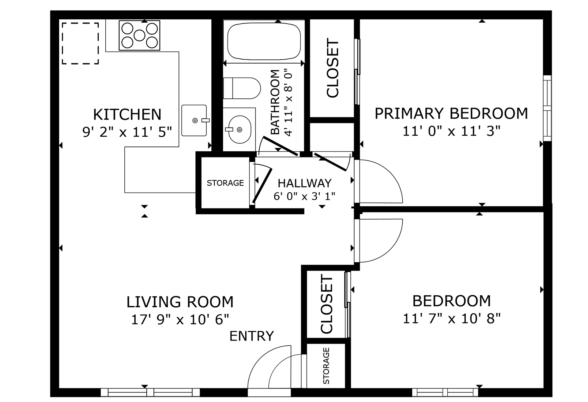 apartment black and white floor plan with room dimensions 