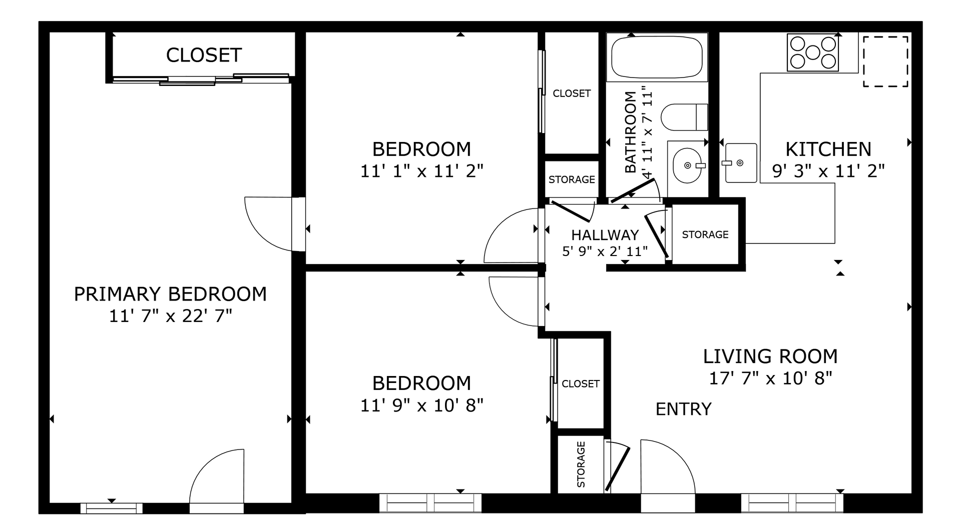 apartment black and white floor plan with room dimensions 