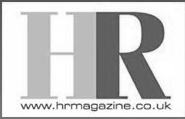 HR magazine logo with gray and dark gray block letters