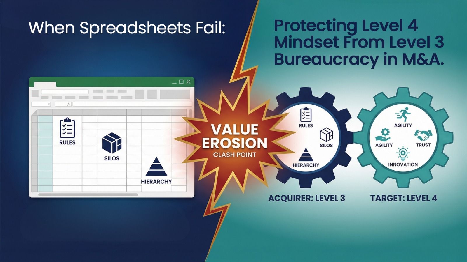 Handshake with upward arrow, puzzle pieces, text: 
